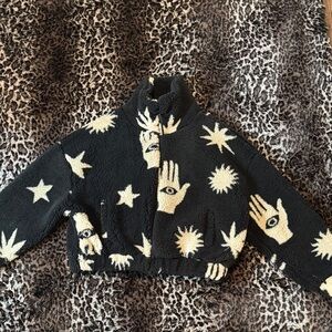 Black & Cream Mystical Hand Sherpa Jacket (Urban Outfitters)